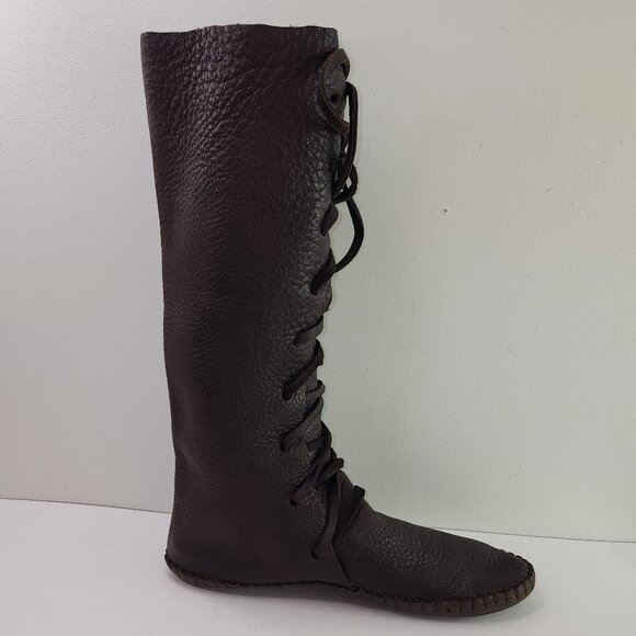 Vintage Handmade Leather Lace Tall High Moccasin (9 US) - Picture 4 of 11